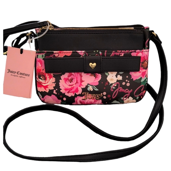 Juicy Couture Handbags - JUICY COUTURE (Designer Black Floral) Peek A Bow Crossbody Bag with Pouch. NWT